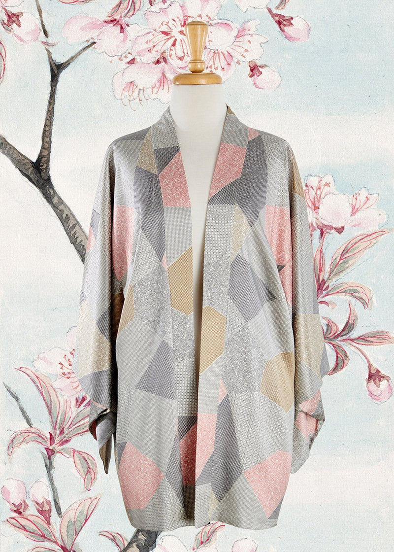 Pink/ Grey Geometric print Kimono (short) THE COOK, HIS WIFE & HER SHOES 